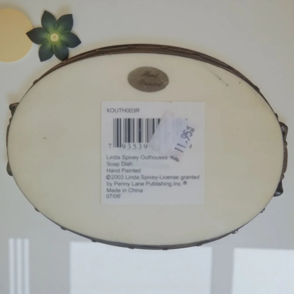 Vtg 2003 Hand-painted Linda Spivey Outhouses Soap Dish Wooden Bathtub